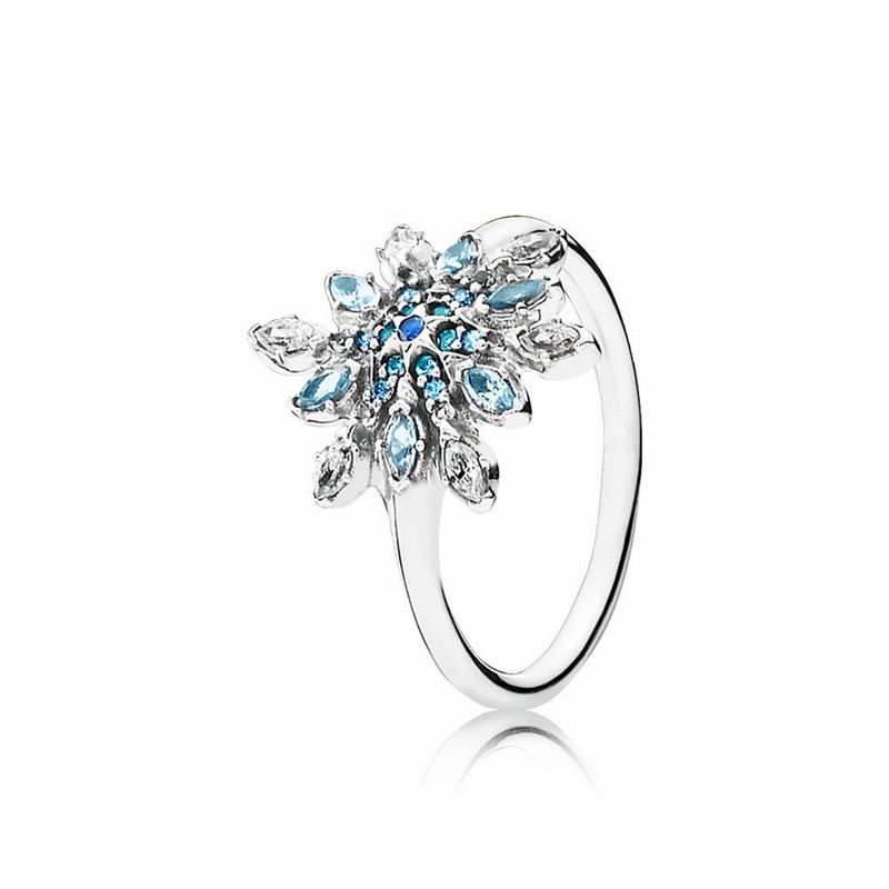 Pandora Crystalized Snowflake Statement Ring Ireland - Sterling Silver/Blue/Mixed Stones/Cubic Zirco